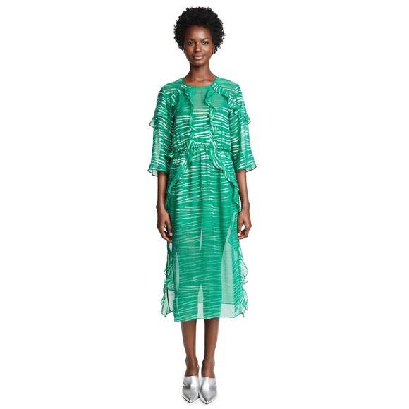 IRO NWT Eolla Emerald Jacquard Metallic Ruffle Midi Dress 38 EU 4-6 US - Picture 1 of 6